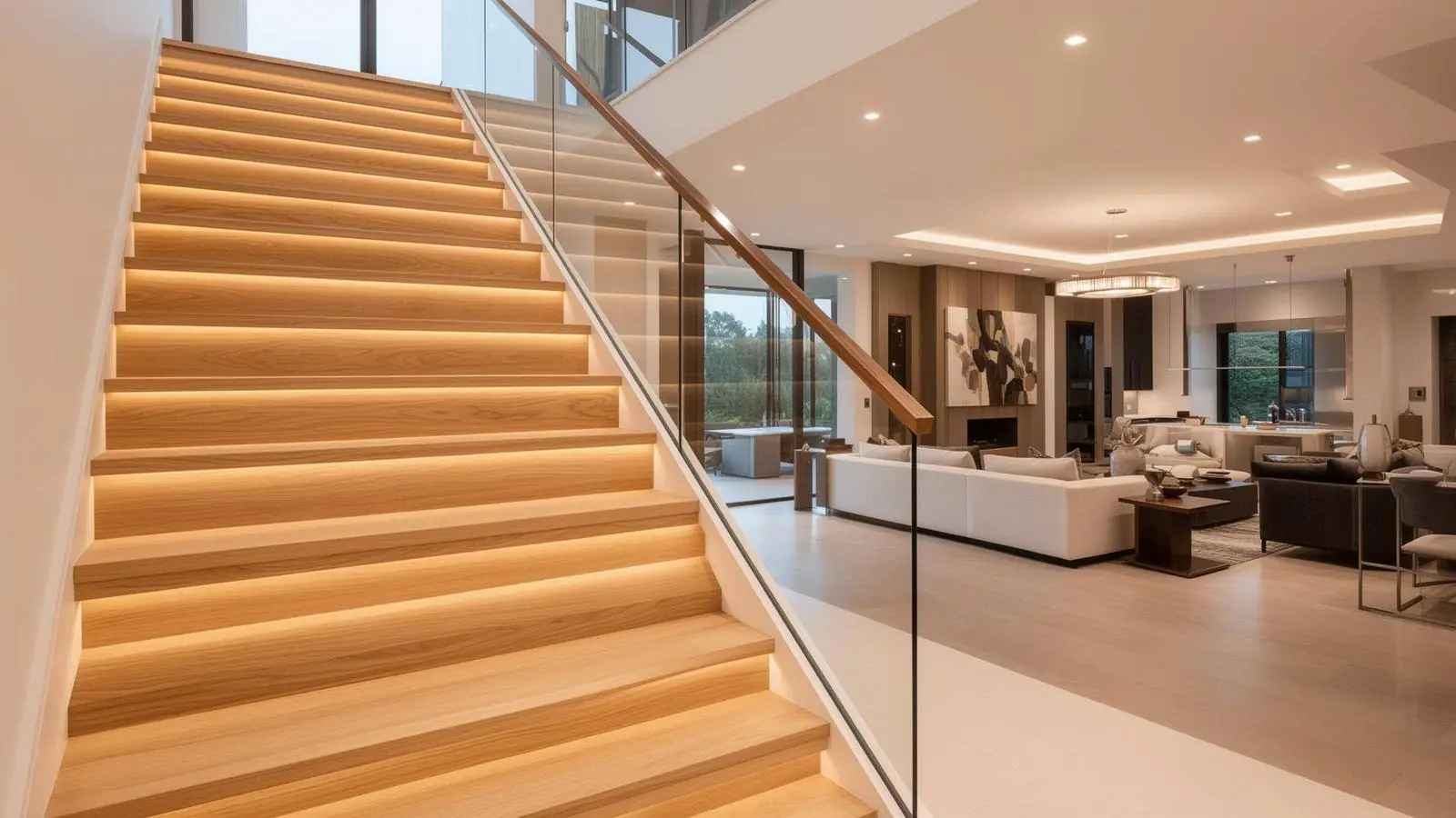 Luxury staircase with matching treads